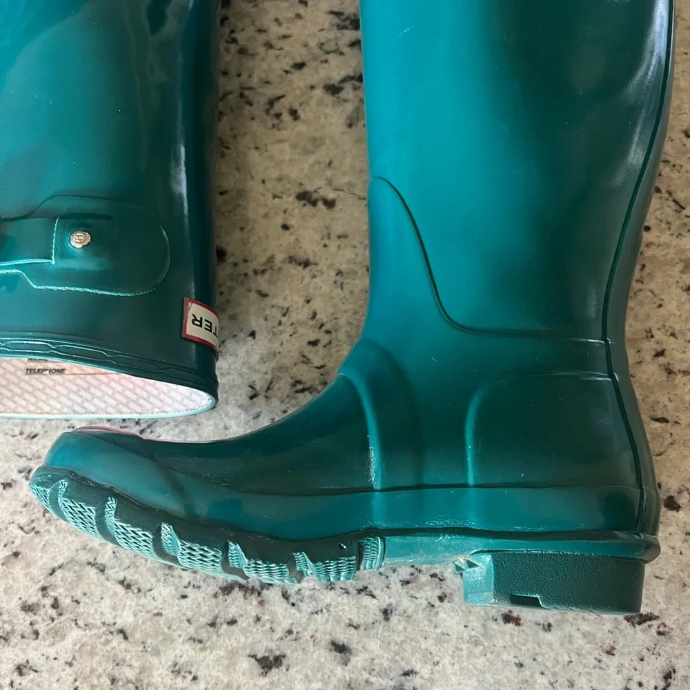 Hunter Original Tall Gloss Laguna Green Rain Boots - Picture 7 of 13